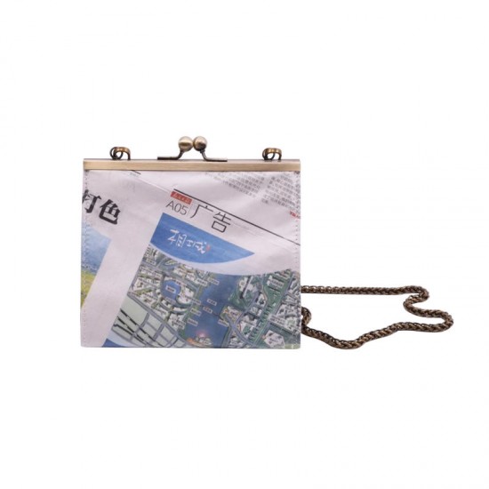 Recycle old Chinese newspaper chain shoulder bag trend twist clip women's crossbody bag